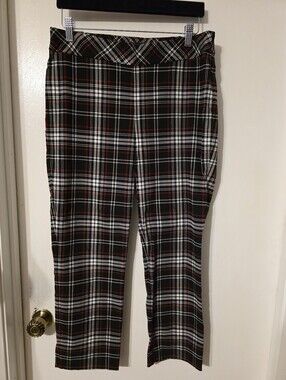CHARLIE B Black, White & Red Plaid Straight-Leg Pants